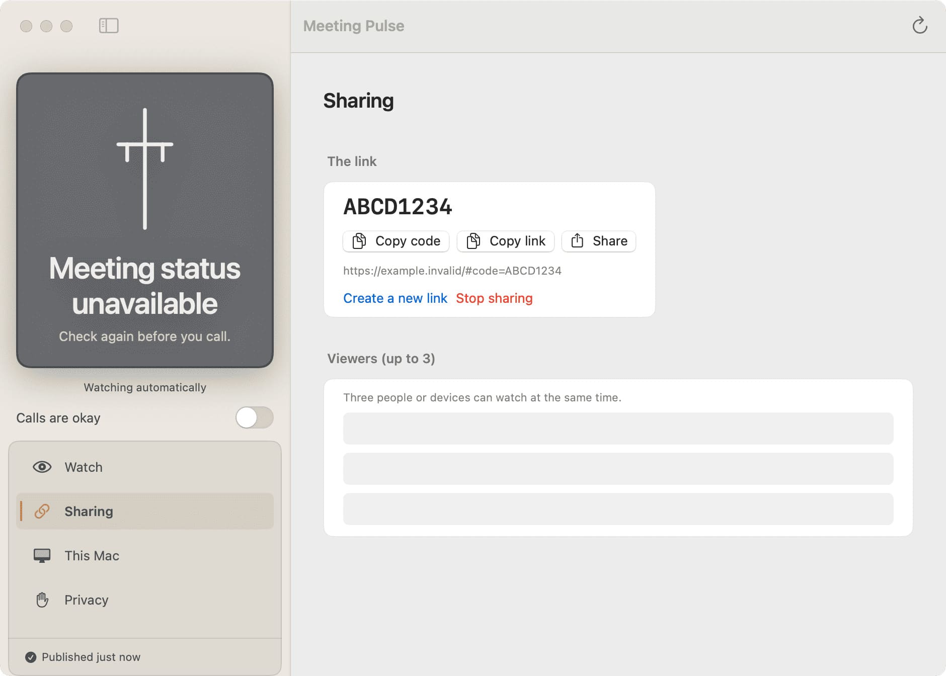 Meeting Pulse Station sharing settings for a private viewer